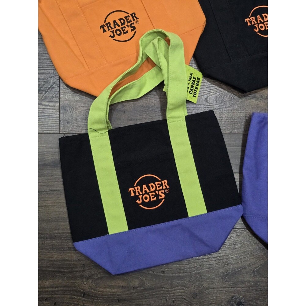 NEW Lot 4 Trader Joe's mini canvas tote bag Halloween *limited edition* set NWT - Picture 4 of 5